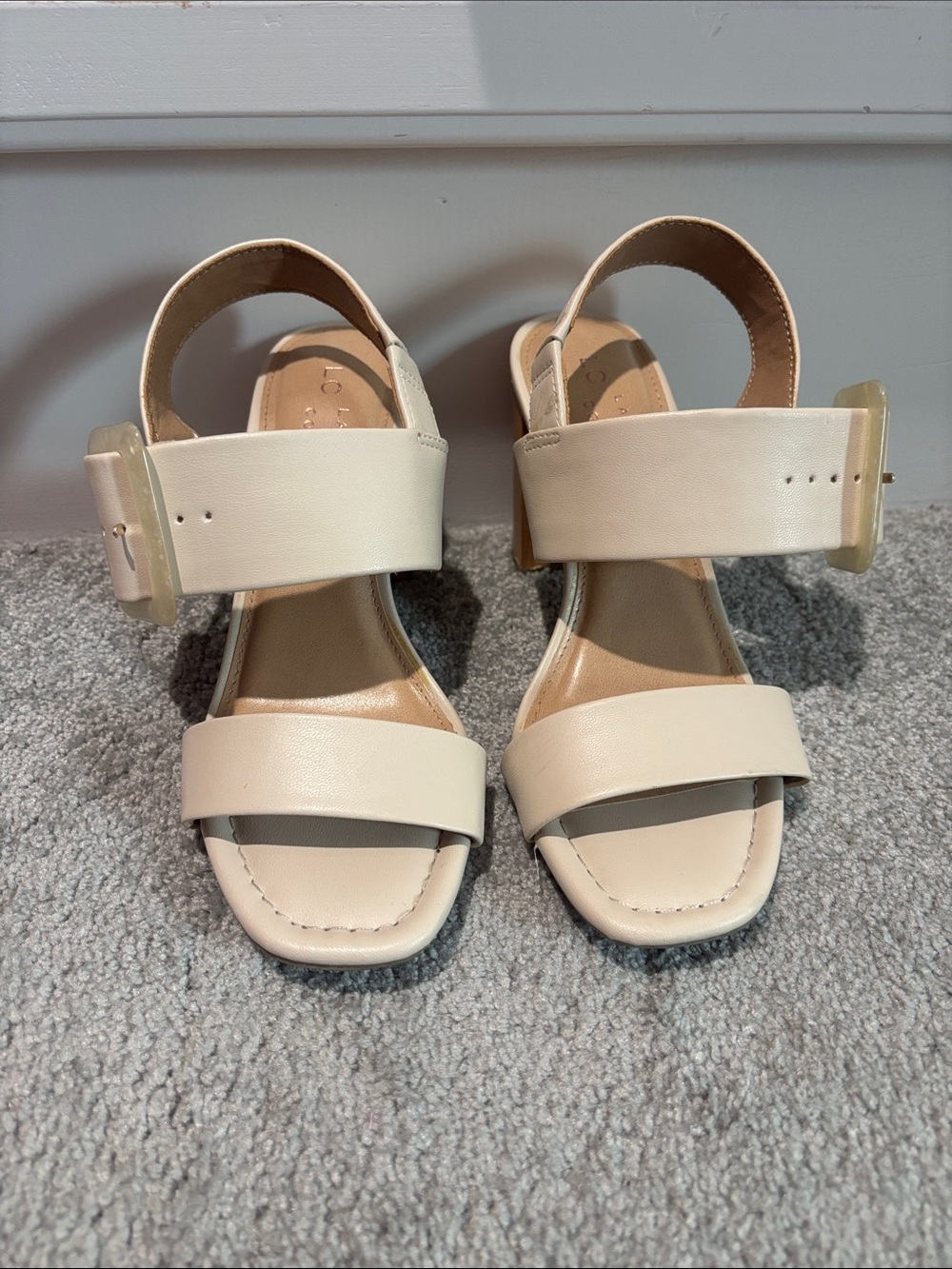 LC Lauren Conrad Neutral Cream Two-Strap Block Heel Sandals